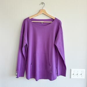 Talbots Honeycomb Piqué Button Cuff Pullover Shirt Top Purple L